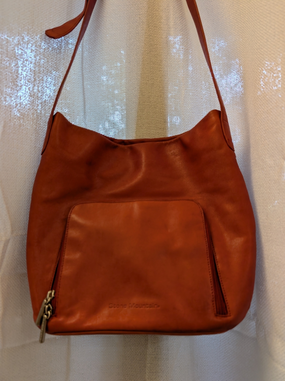 Leather Hobo Shoulder Bag in Warm Red